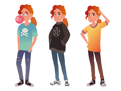Modern teen girl set cartoon character character design character set design illustration oversized redhead girl teen teen girl teenager vector vectorart