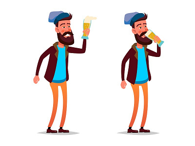 Drunk male cartoon character beard beer cartoon character craft flat hipster illustration illustrator vector