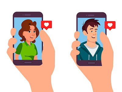 llustration of a mobile application for dating adobeillustrator cartoon character design illustration smartphone vector vectorart
