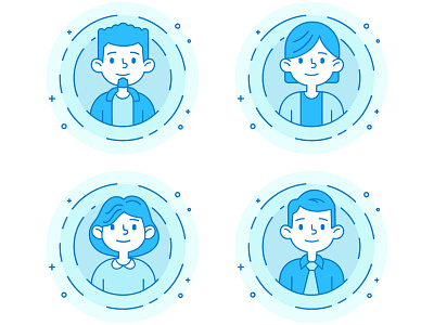 Cute people icon set in flat line style. Line avatars collection