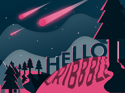 Hello Dribbble! debut forest gradient illustration illustration night time