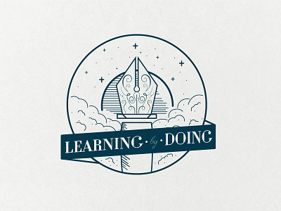 Learning by Doing badge exploration line art line illustration pen tool typography