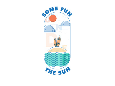 Fun Under the Sun badge exploration flat illustration line line art