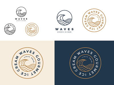 Waves Ice Cream Logo Concept brand identity branding identity design line art line illustration logo design minimal simple stamp