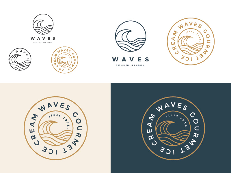 Waves Ice Cream Logo Concept brand identity stamp line illustration minimal identity design branding logo design line art simple