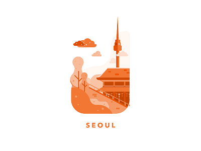 Seoul city city branding cityscape illustration illustration design korea line art line art logo orange seoul tower traditional illustration
