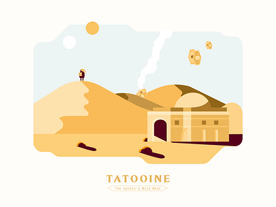Tatooine | The Galaxy's Wild West force awakens geometric geometric illustration island jabba landscape may 4th may the 4th be with you movies rey scene simple star wars star wars day star wars illustration tatooine vector art vector design vector illustration