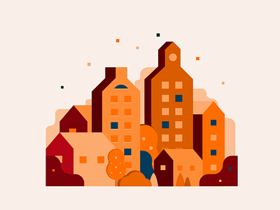 Work in Process #1 city scape cityscape illustration geometric illustration landscape illustration maroon navy orange red wine