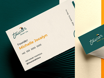 Business Cards For Toucan | Toucan Shirt Co. branding business card business card mockup businesscard card card design clothing brand clothing label floral white green layout off white saffron tropical yellow