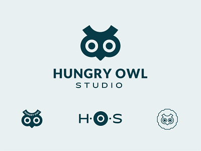 Logo Set | Hungry Owl Studio badge basic blue branding branding design geometric illustration identity design line art logo design logo designs owl simple studio thick lines