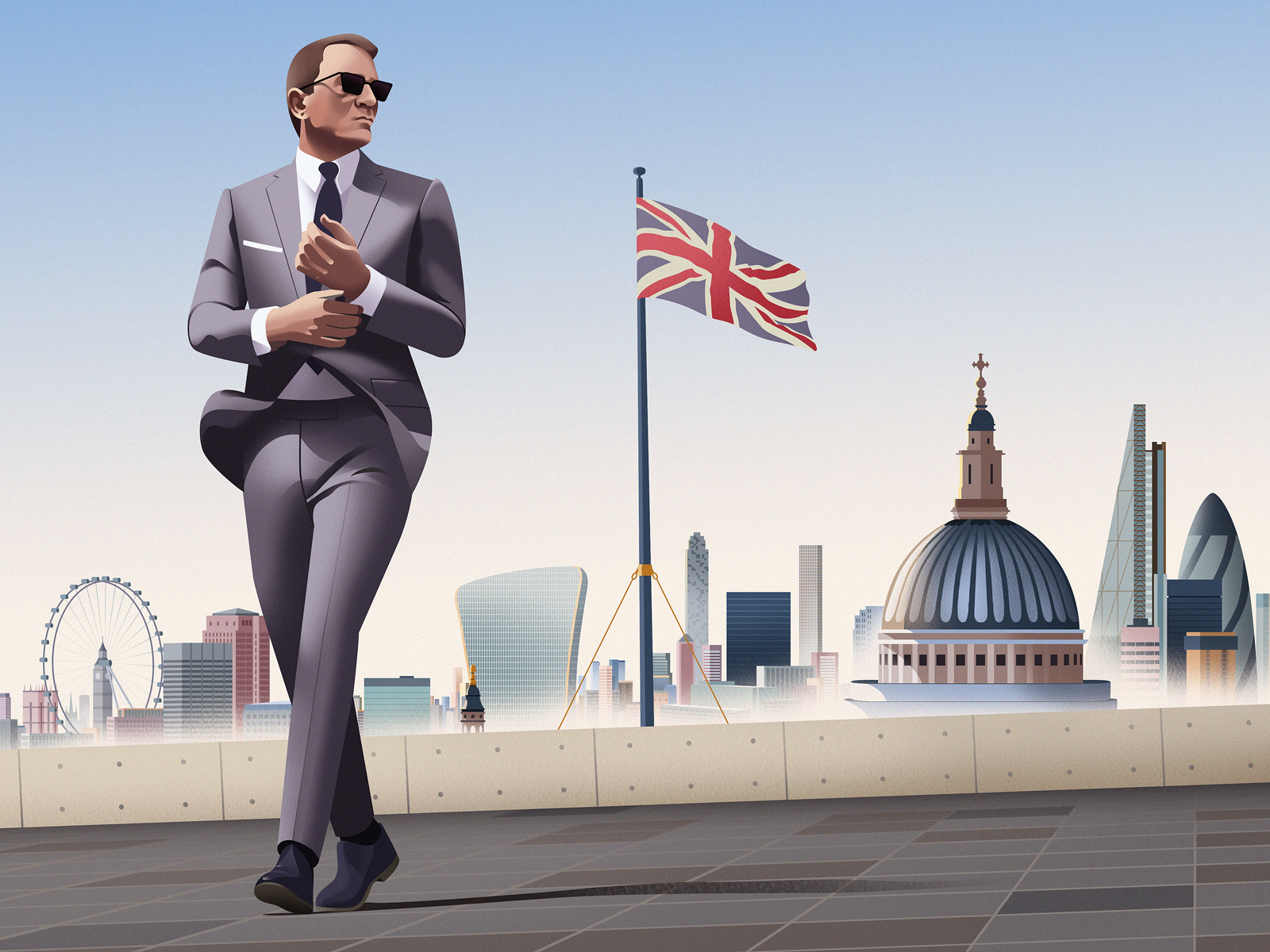 Land Rover Defender 110 (Agent 007) characters illustration london magazine