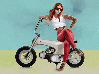 Models bike characters design fashion illustration model people redhead tattoo