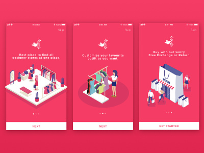 Designer Collection Onboarding app design colors ecommerce app fashion illustrations isometric illustration laddies collection onboarding screens walk through screens