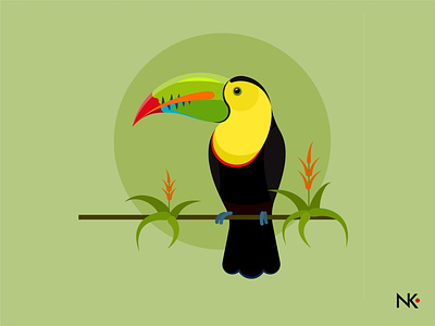 TOUCAN ai bird black design flat green illustration illustrator tougan vector vector graphic vector illustration yellow