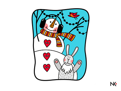 snowman and hare art school corel corel draw design flat hare illustration snowman vector vector art vector lesson