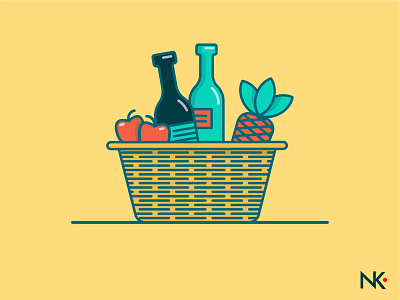 fruit basket ai basket blue flat flatdesign fruit illustration illustrator vector wine