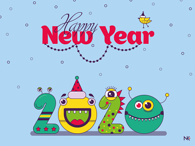 Happy New Year 2020 adobe illustrator art bird blue computer graphics design figures flat flat desig happy new year illustration illustrator monster newyear person personage vector vector graphic