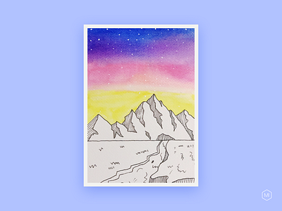 Watercolor painting landscape mountain watercolor painting