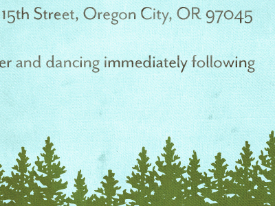 Dancing Immediately Following a7 blue flat card green invitation invite oregon trail sky stationary trees wedding