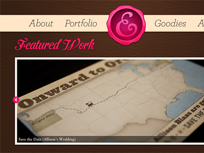 Portfolio Redesign: Featured Work Slider brown buttons cream home page hot pink index leather navigation pink portfolio ribbon slider website