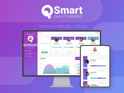 Q Smart admin dashboard graident ios material minimal minimal branding purple quality tracking ui ux web web admin