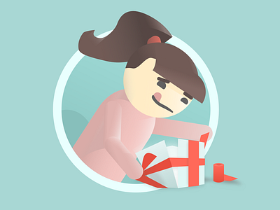 Wrap The Present cartoon character christmas girl ilustration minimal mint present
