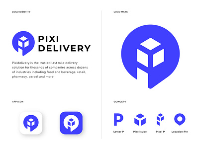 Pixi delivery | Letter P | Logo design app logo brand branding delivery flat icon identity letter p location logo minimalistic pin pixel pixi simple symbol