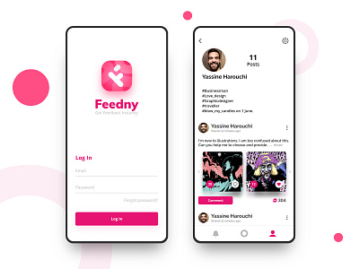 Feedny App UI agency app corporate design feedback filter icon illustration ios login logo navigation purple red sign up social app typography ui ux vector