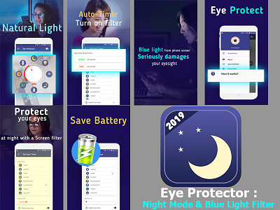 Eye Protector Night Mode Blue Light Filter Screenshot abstract actions advanced android app design app design fiverr ios screenshot photoshop psd sketch typography ui vector