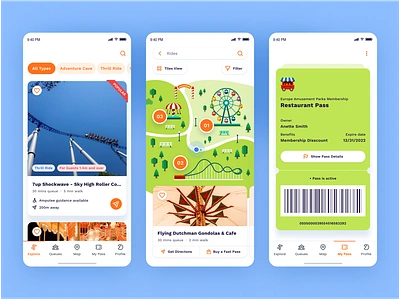 Amusement park - mobile app concept amusement atractions card carousel ferris illustration map navigation park pass roller coster tabs theme ticket ui vector wheel