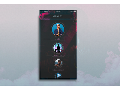 Music Player: Genre Selection Screen conceptual interface mobile music music player ui user experience user interface ux