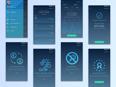 Cryptocurrency App | Multiple Screens app bitcoin chart confirmation converter crypto cryptocurrency currency fintech ui wallet