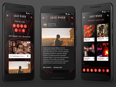 Jazz Week | Events Calendar calendar festival gigs jazz material design mobile music schedule ui