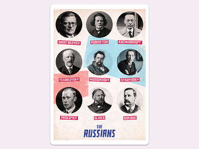 Russian Composers | Poster Series classical collage graphic design music orchestra poster russia russian shostakovich tchaikovsky