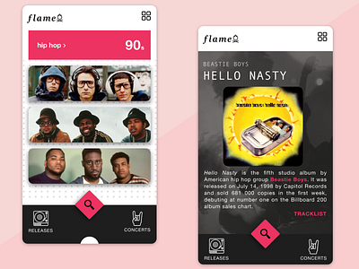 Flame: Music App album app cards hip hop mobile music música navbar play list rap search ui pack