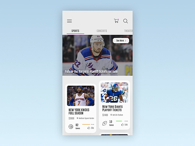 Sports Ticket App cards events games gigs materialdesign microinteraction sports ticket app tickets ui