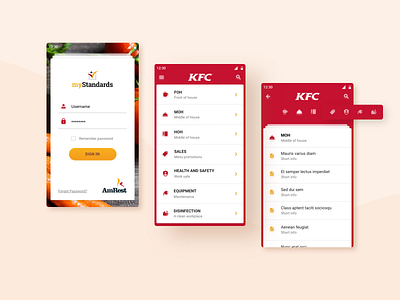 myStandards - kfc app android app app application book app chicken clean food guidebook kfc manual mobile app mobile ui restaurant training ui ux