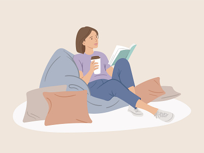 Illustration • Reading girl book design flat illustration read vector woman