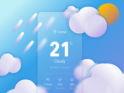#003 Weather app app design glassmorphism graphic design sketch sky sun ui weather