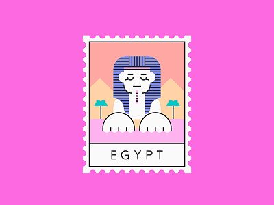 Postage Stamp desert egypt illustration palm tree pink postage stamp pyramid sphinx vector