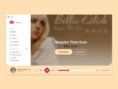 Music App (Billie Eilish) - Adobe XD billie eilish design desktop app music music app song songs ui ui design ui ux ux