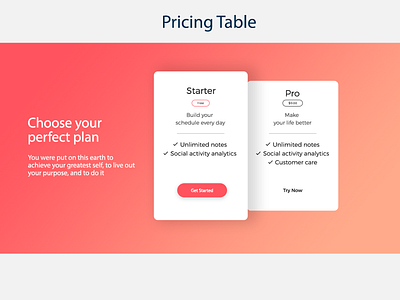 Pricing Table html ui ux web design