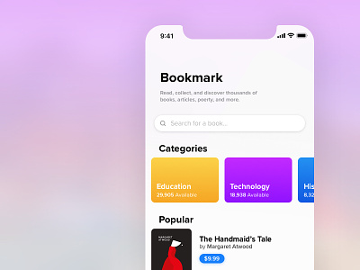 Bookmark UI book app dribbble invite interface design ios mobile app sketch