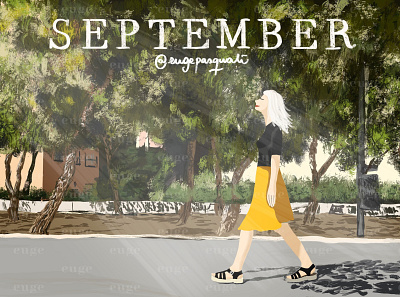 SEPTEMBER brush brushpen calendar colorful art design digital art fashionillustration fashionillustrator illustraion madrid season walking woman womanillustration