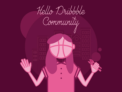 Hello Dribbble! basketball city debut drawing illustration portrait