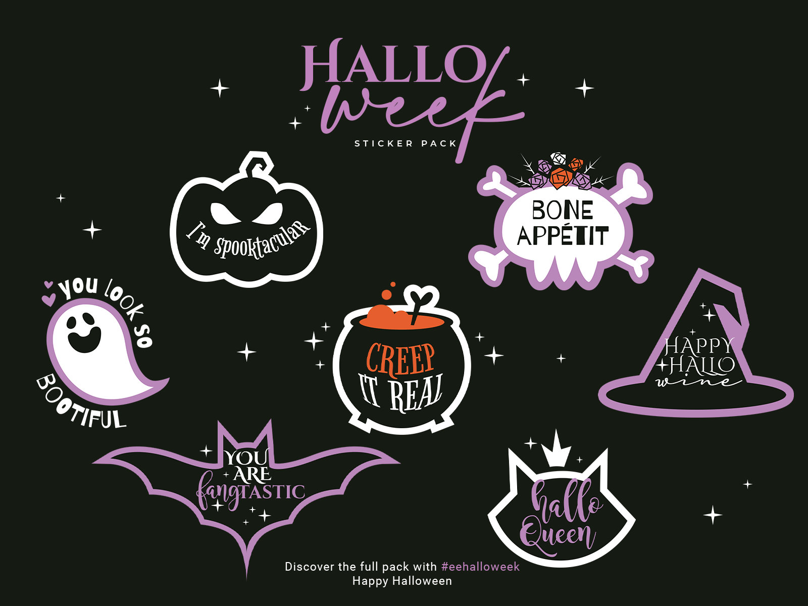 Halloweek: Halloween sticker pack 2021 animation ghost gif graphic design halloweek halloween illustration lettering pack sticker pack stickers witch