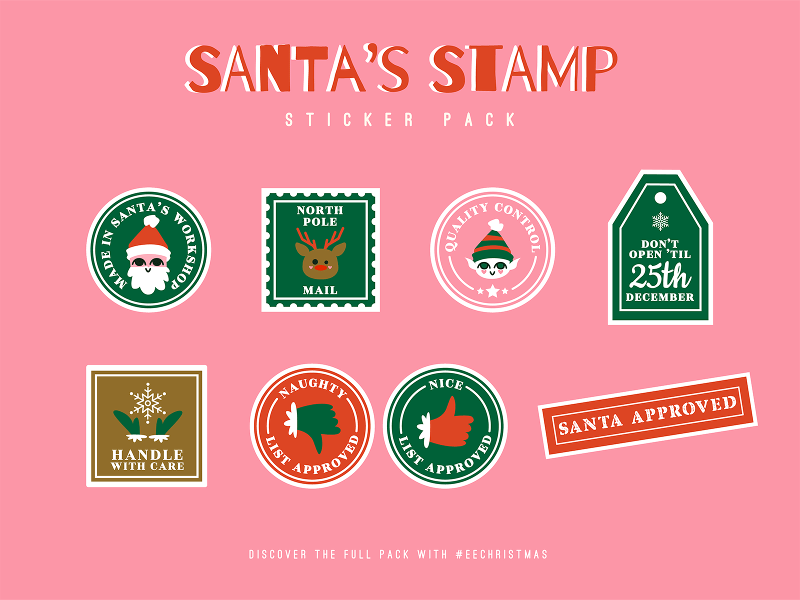 Santa's Stamp sticker pack 2021 animation christmas christmas gift christmas stamp christmas sticker gift illustration label santa santas list santas workshop stamp sticker workshop xmas
