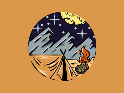 Night Camp on the Mountain adventure bonfire camp design illustration landscape mountain nature retro starry tent tshirt vector vintage