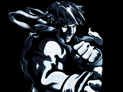 Street Fighter Ryu anime capcom charcoal drawing color pencil manga procreate ryu silhoutte sketch street fighter toned paper video games