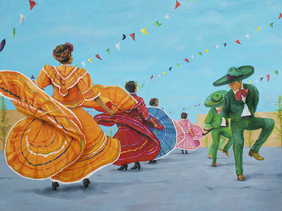 Baile Folklorico Dance acrylic painting baile canvas art dance day of the dead dia de los muertos hispanic mexican art oil on canvas oil paint paintings